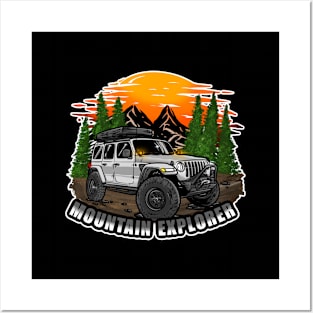 Mountain Explorer White Jeep Wrangler Rubicon Posters and Art